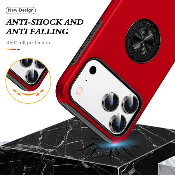 iPhone 18 Pro Max / iPhone 17 Pro Max Skal - PC + TPU med osynlig ringhållare Röd