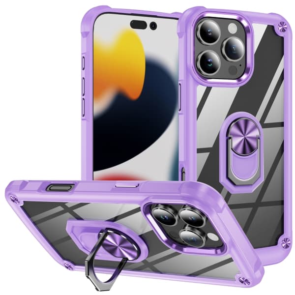 iPhone 16 Pro Max Skal med TPU + PC Linsskydd och Ringhållare Purpur