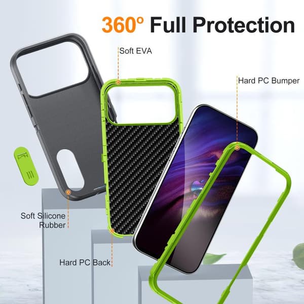 iPhone 18 Pro Max / iPhone 17 Pro Max Skal - robust PC + silikon med hållare Grå + Friskgrön