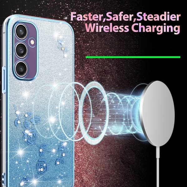 Samsung Galaxy S24+ 5G Skal med Gradient Glittrande Blommor Blå