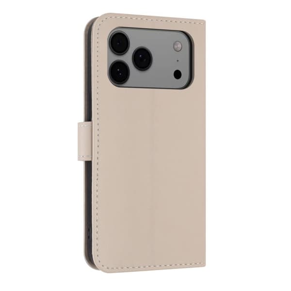 iPhone 18 Pro Max / iPhone 17 Pro Max Skal läderfodral - metall med handrem Aprikos