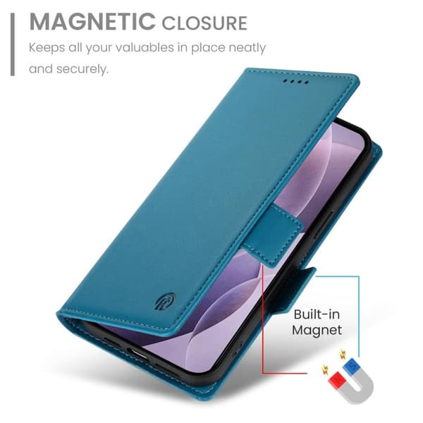 Redmi K80 / K80 Pro - Magnetisk Frostad Läderfodral med Sidobälte Blå