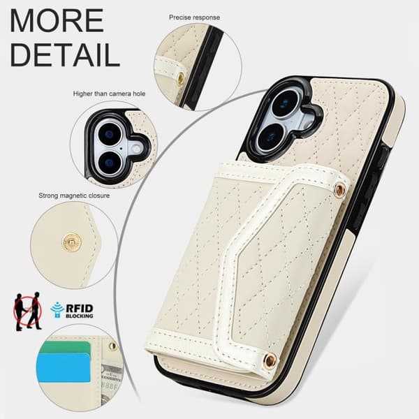 iPhone 17 Skal med Splicing Rhombic Textur och Lång Lanyard Beige