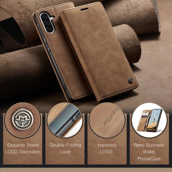 Samsung Galaxy A56 Skal CaseMe 013 Multifunktionell Horisontell Flip Läder Brun