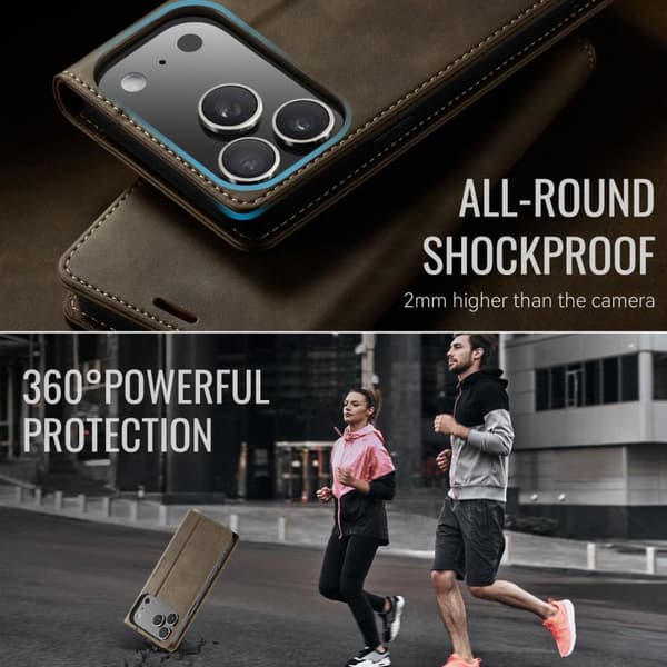 iPhone 18 Pro / iPhone 17 Pro Skal - kalvskinn med mikrofiber och RFID-skydd Kaffe