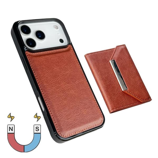 iPhone 18 Pro Max / iPhone 17 Pro Max Skal med Solid Färg och Metallspänne för Kortfack Brun