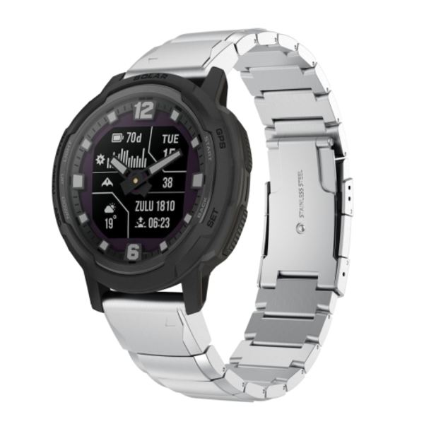 För Garmin Instinct Crossover 22mm Tortoise Shell i rostfritt stål watch Sliver