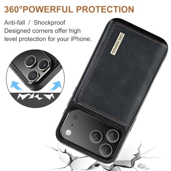 iPhone 18 Pro Max / iPhone 17 Pro Max Skal läderfodral DG.MING M1 Series 3-Fold Multi Card Wallet Svart