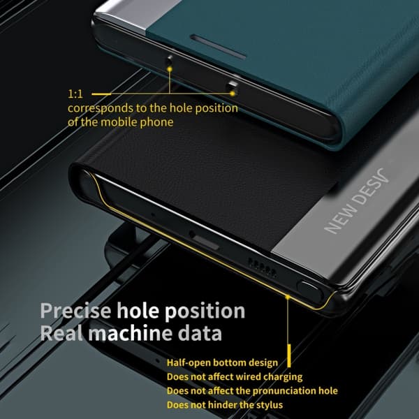 iPhone 17 Pro Skal Läderfodral med Elektropläterad Adsorption Mörkblå