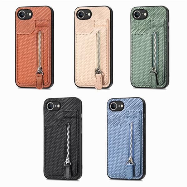 iPhone 17 Skal - Kolfiber med Vertikal Dragkedja Blå