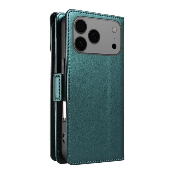 iPhone 18 Pro Max / iPhone 17 Pro Max Skal Läderfodral med Rem för Flera Kort Grön
