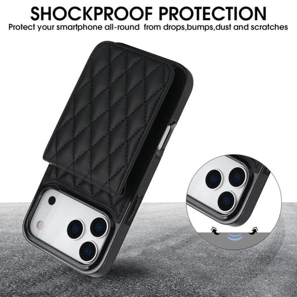 iPhone 18 Pro Max / iPhone 17 Pro Max Skal med RFID och Rhombisk Korthållare Svart