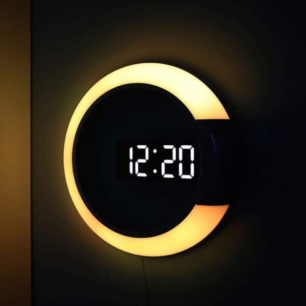 LED-spegel ihålig väggklocka 7-färgsomkopplare elektronisk digital display väggklocka (vit)