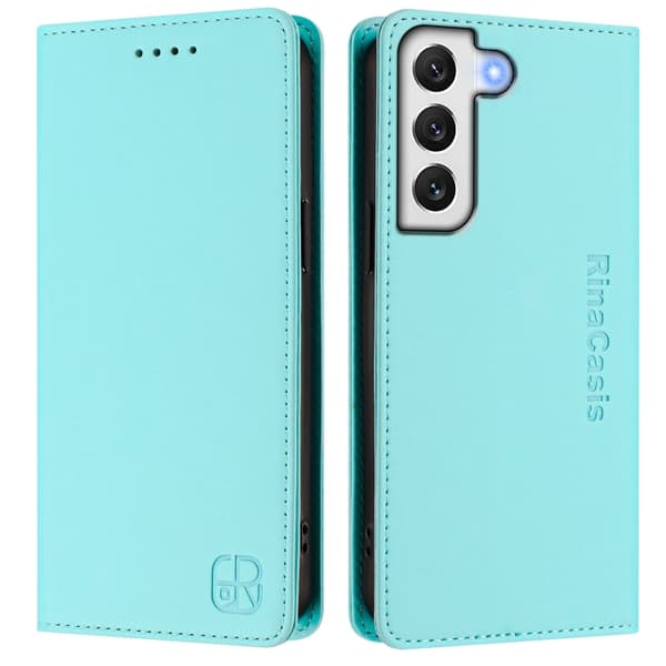 Samsung Galaxy S22+ 5G Skal RC01 Dubbelvikts Magnetisk RFID Läder Mintgrön