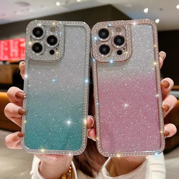 iPhone 16 Pro Max Diamond Gradient Glitter Pläterad TPU Skal Svart