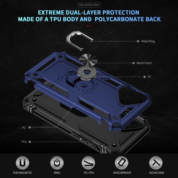 iPhone 17 Shockproof TPU Hybrid PC Skal med Hållare Blå