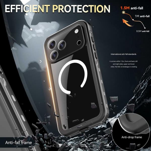 iPhone 18 Pro Max / iPhone 17 Pro Max Skal RedPepper Transparent Dot IP68 Vattentät Tripple-skydd MagSafe Svart Mörkgrå