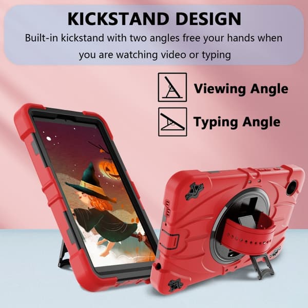 Samsung Galaxy Tab A9 / A11 Bat Hand Grip Ställ Röd Svart