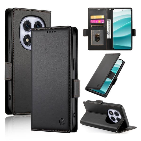 Redmi Note 14 Pro 4G - Magnetisk Frostad Läderfodral med Sidobuckle Svart