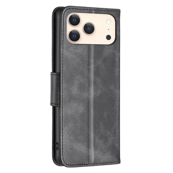iPhone 18 Pro Max / iPhone 17 Pro Max Skal läderfodral - ren färg med lammskinnsstruktur Svart