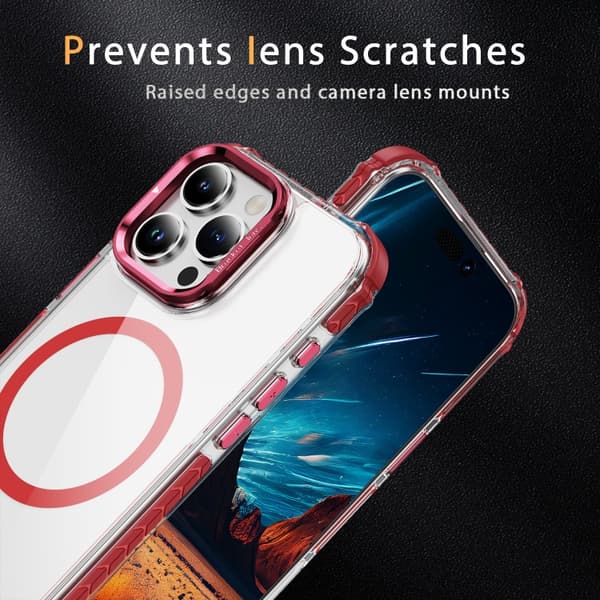 iPhone 16 Pro Rainbow Series Transparent MagSafe Linshållare Skal Röd