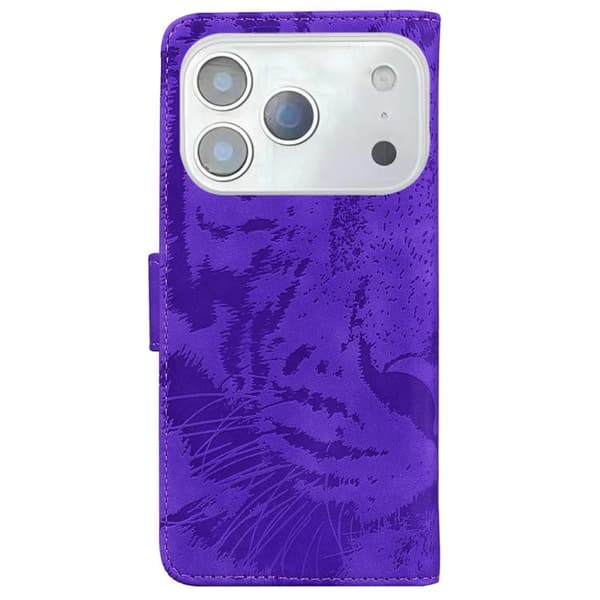 iPhone 18 Pro Max / iPhone 17 Pro Max Skal läderfodral med tigerprägling Purpur
