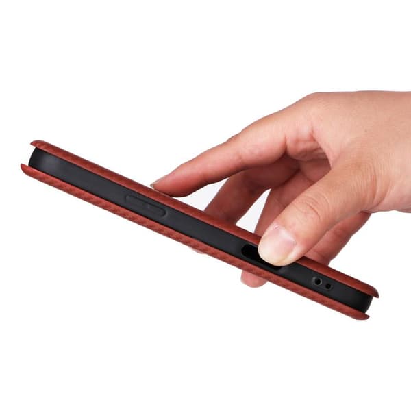 iPhone 18 Pro / iPhone 17 Pro Skal läderfodral med kolfibertextur Brun