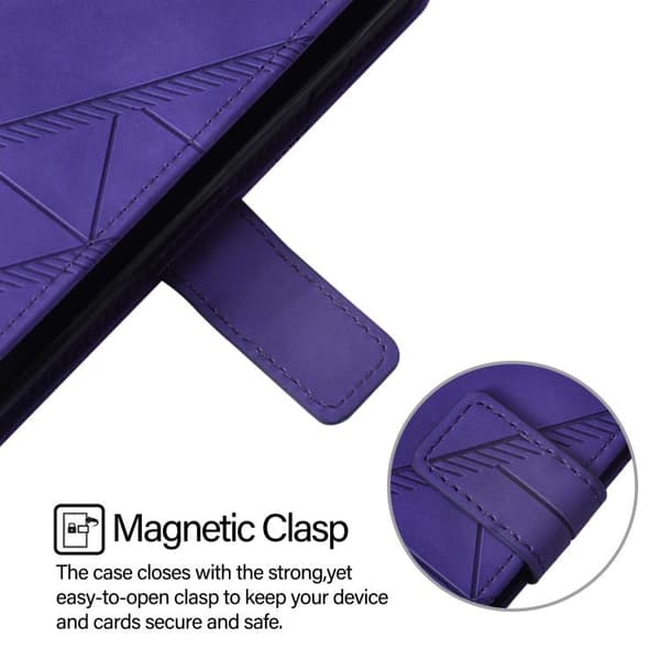 iPhone 17 Skal läderfodral med 3D-embossed flip design Purpur