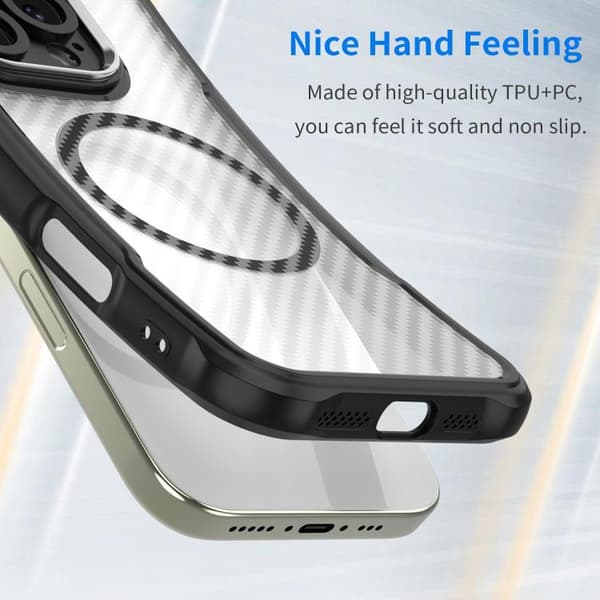 iPhone 18 Pro / iPhone 17 Pro Skal - kolfibertextur med MagSafe och genomskinlig design Svart