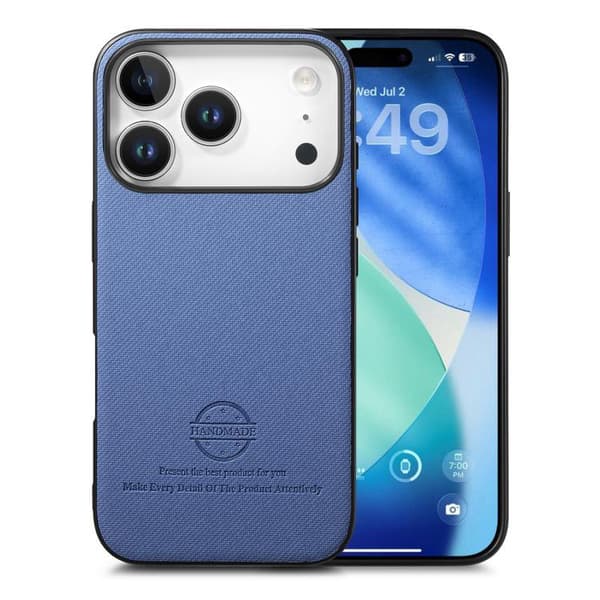 iPhone 17 Pro Twill Fabric Läder Skal Blå