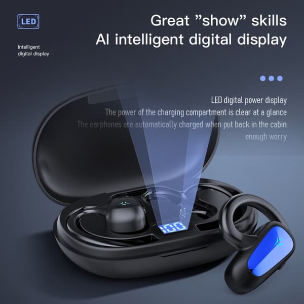 Bone Conduction Concepts Digital Display Stereo Bluetooth-hörlurar, stil: Dubbla öron med laddningsstation Blå