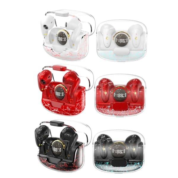TWS trådlösa Bluetooth-hörlurar i örat rymdkapsel spelheadset Transparent Röd