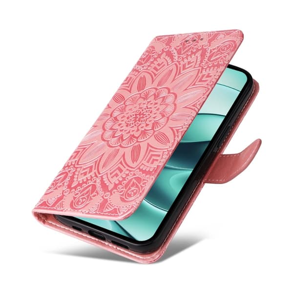 Redmi Note 14 5G - Prägad Solros Läderfodral Roséguld