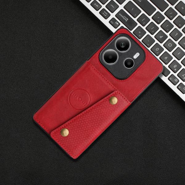 Redmi Note 14 4G - Magnetiskt Mobilskal med Dubbel Spänne och Kortfack Röd