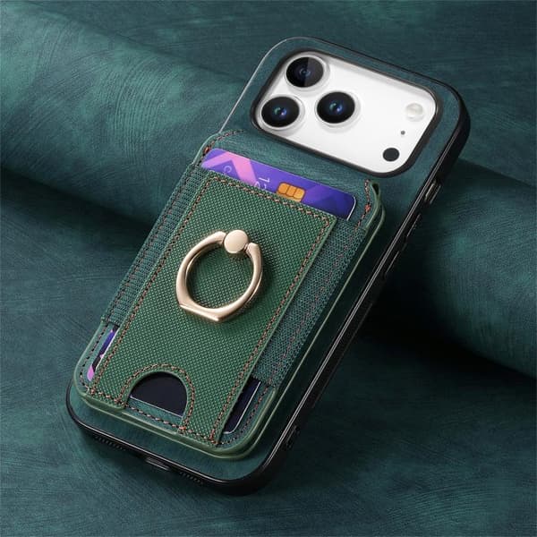 iPhone 18 Pro Max / iPhone 17 Pro Max Skal läderfodral med retro delbart magnetiskt stativ och kortfack Grön