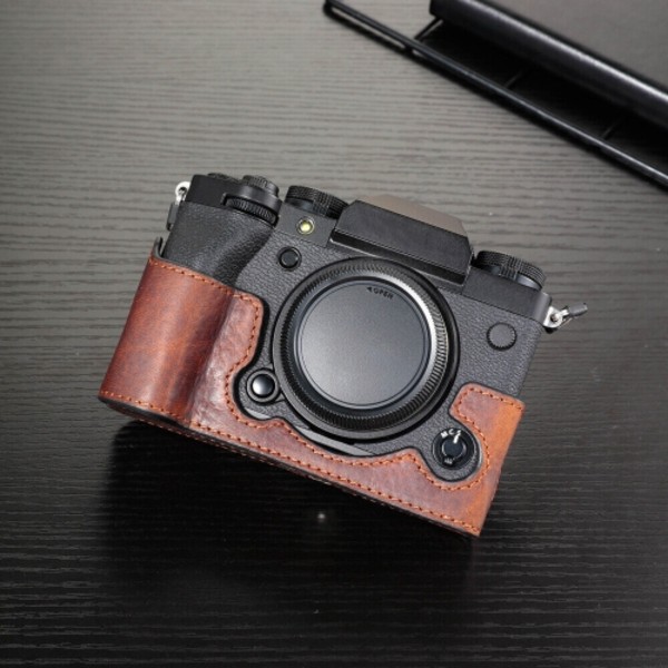 För FUJIFILM X-T5 Kamera Fodral i Kohud Anti-scratch Skyddande Fodral Basöverdrag Djupt kaffe