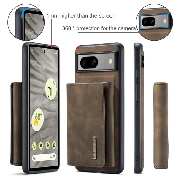 för Pixel 8A Skal DG.MING M1 Series 3-Faldig Multi Card Plånbok + Magnetisk Telefonfodral Kaffe