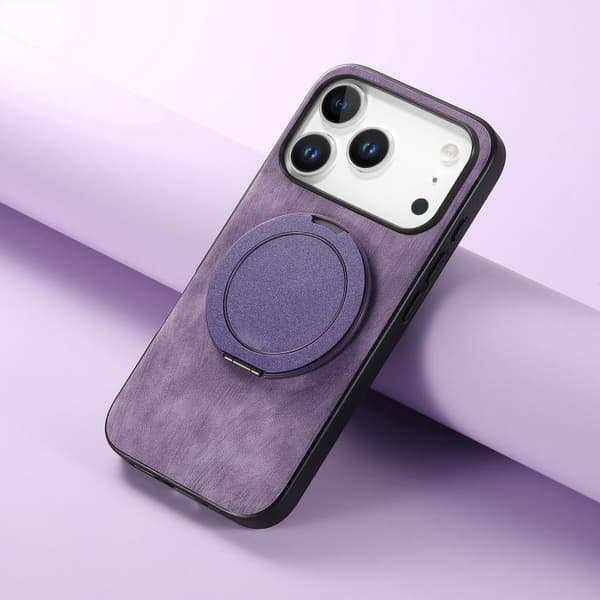 iPhone 18 Pro Max / iPhone 17 Pro Max Retro Läder Rotations Rund Skal Purpur