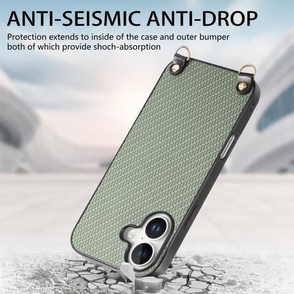 iPhone 17 Skal - kolfibertextur med axelrem Grön