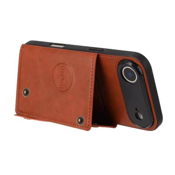 iPhone 17 Air Skal med Dubbel Spänne och Kortfack, Magnetisk Brun
