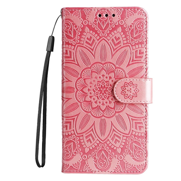 Redmi Note 14 5G - Prägad Solros Läderfodral Roséguld