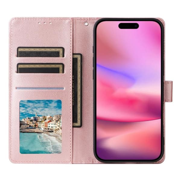 iPhone 17 Skal Läderfodral med 3 Kortfack och Multifunktion Roséguld