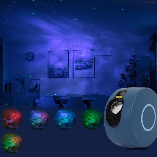Stjärnprojektionslampa Fjärrkontroll LED Färgglad Laser Nattljus EU-kontakt (Grå Blå)
