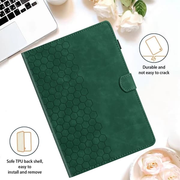 Samsung Galaxy Tab S6 Lite P610 Prägad Läderfodral Grön
