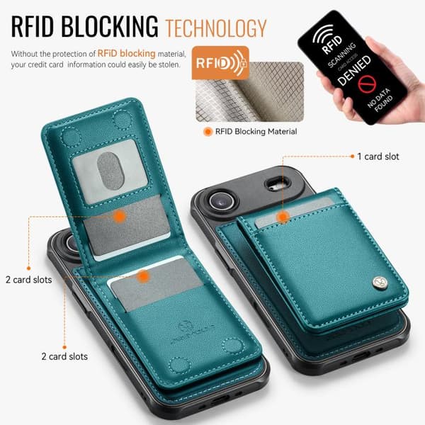 iPhone 17 Air Skal JEEHOOD Britisk Stil RFID MagSafe Kortväska PU Grön