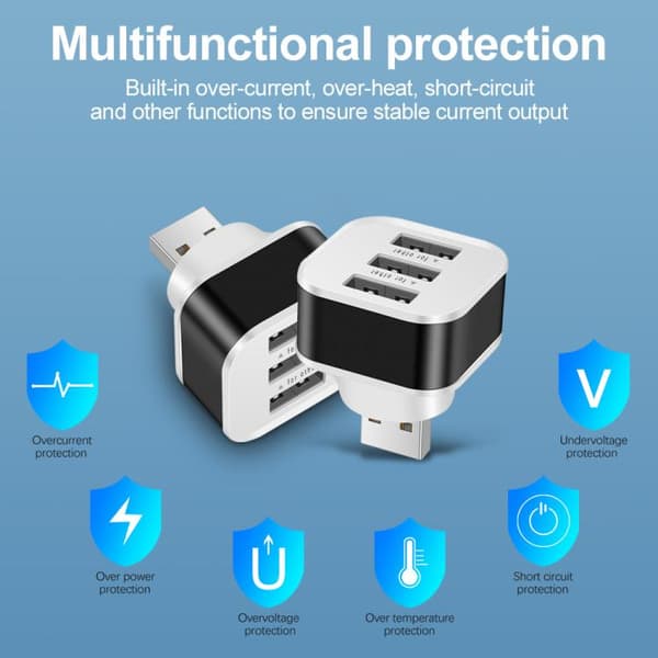 USB 2.0 Hub 3-Port Expander (Silver) - Kompakt och Bärbar USB-Divider för Laptops