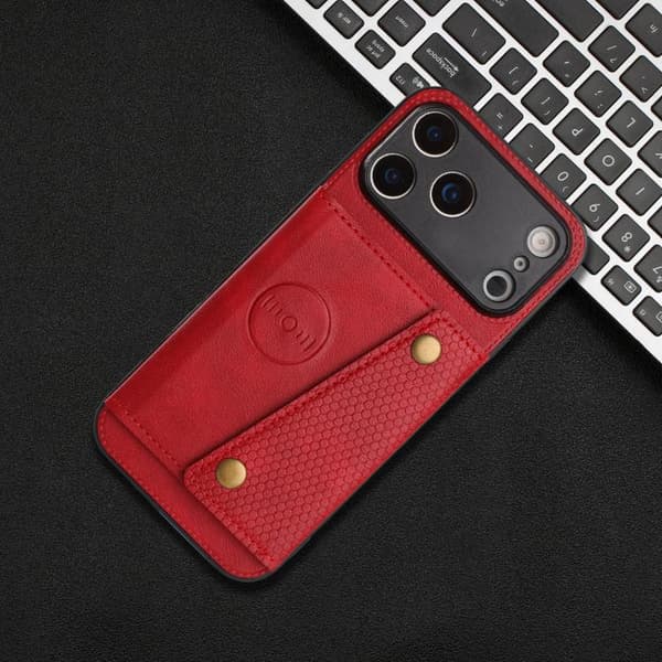 iPhone 17 Pro Skal med Dubbel Spänne och Kortfack Röd