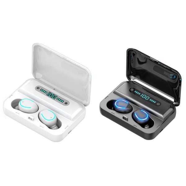F9-5U Fyra-bar andningsljus + Digital display brusreducering Touch Bluetooth-hörlurar med laddningsbox Vit