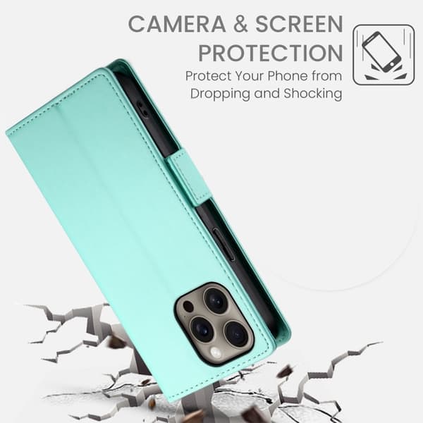 iPhone 16 Pro Skal - Magnetiskt Frostat Läderfodral Mintgrön