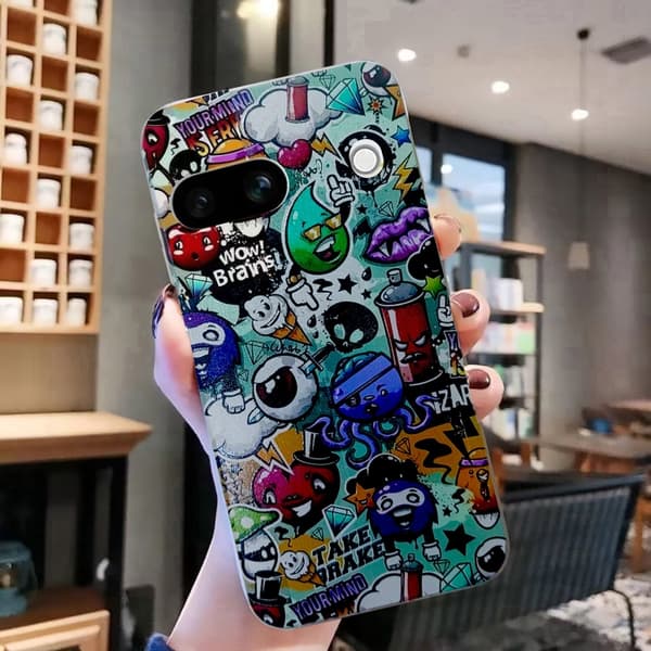 för Pixel 8A - Färgglad Mönster TPU Skal Graffiti